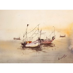 Sumbel Sajid, Good Vibrations III, 10 x 13 Watercolor on Paper, Seascape Painting, AC-SUSJ-005